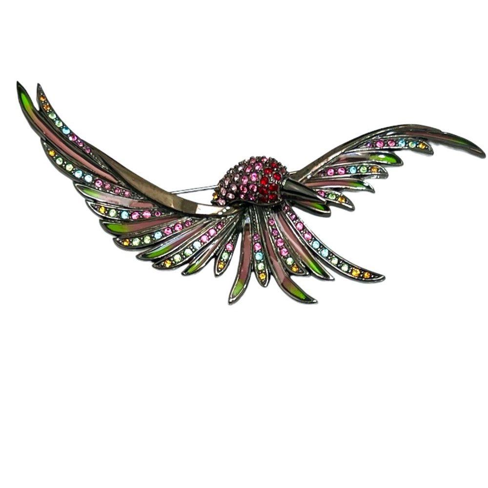 VINTAGE JOAN RIVERS MULTICOLOR CRYSTALS SWOOPING BIRD IN FLIGHT BROOCH